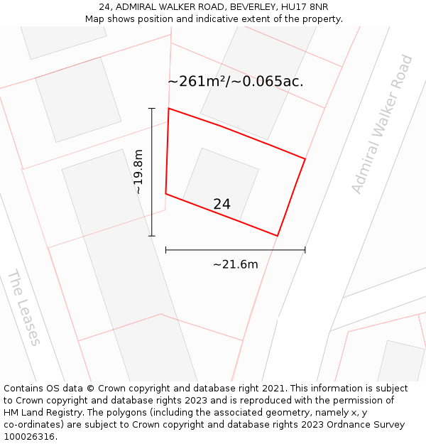 24, ADMIRAL WALKER ROAD, BEVERLEY, HU17 8NR: Plot and title map