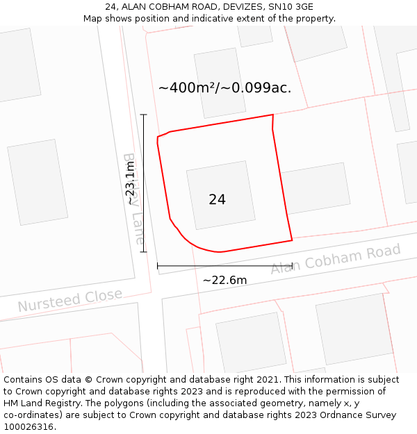 24, ALAN COBHAM ROAD, DEVIZES, SN10 3GE: Plot and title map