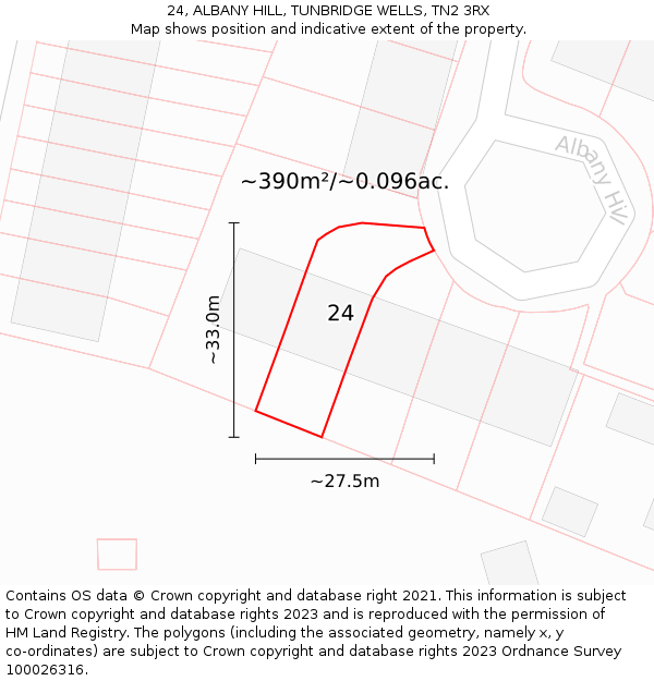 24, ALBANY HILL, TUNBRIDGE WELLS, TN2 3RX: Plot and title map