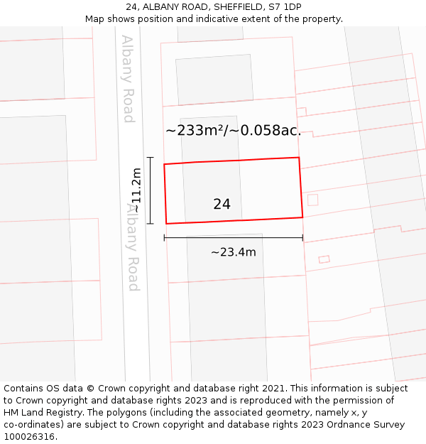 24, ALBANY ROAD, SHEFFIELD, S7 1DP: Plot and title map