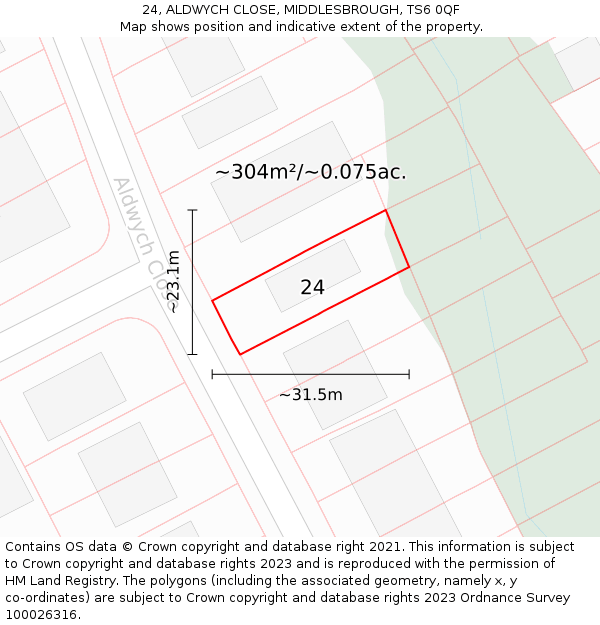 24, ALDWYCH CLOSE, MIDDLESBROUGH, TS6 0QF: Plot and title map