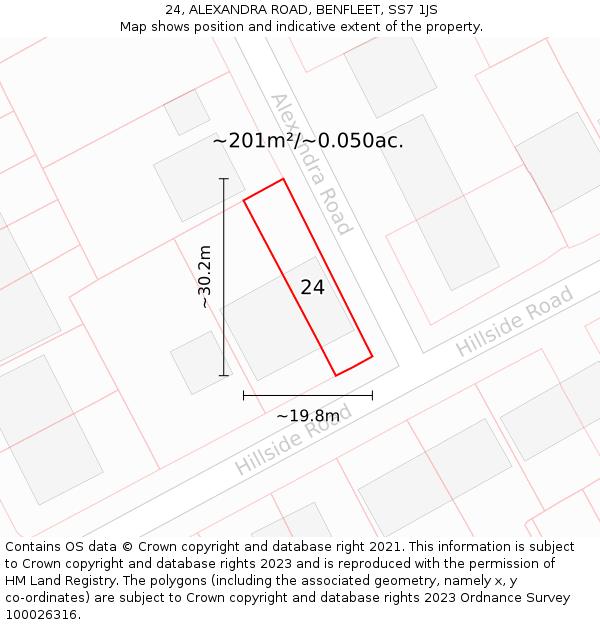 24, ALEXANDRA ROAD, BENFLEET, SS7 1JS: Plot and title map