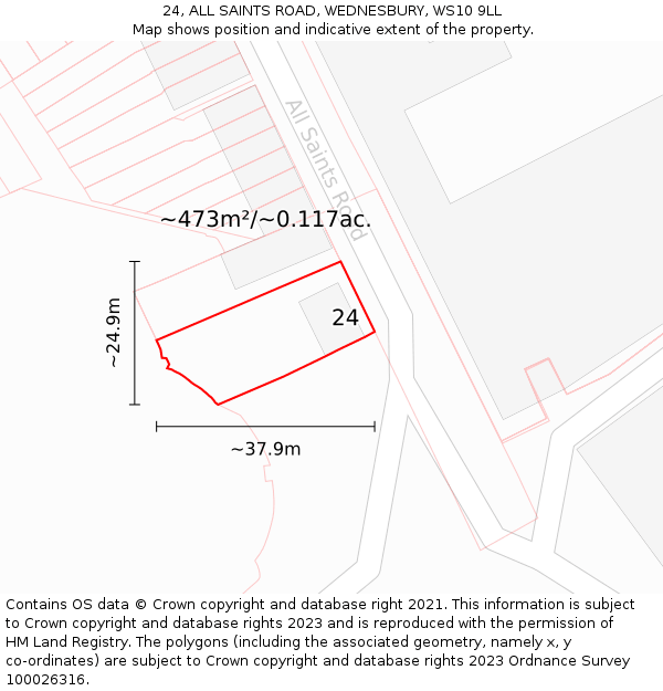 24, ALL SAINTS ROAD, WEDNESBURY, WS10 9LL: Plot and title map