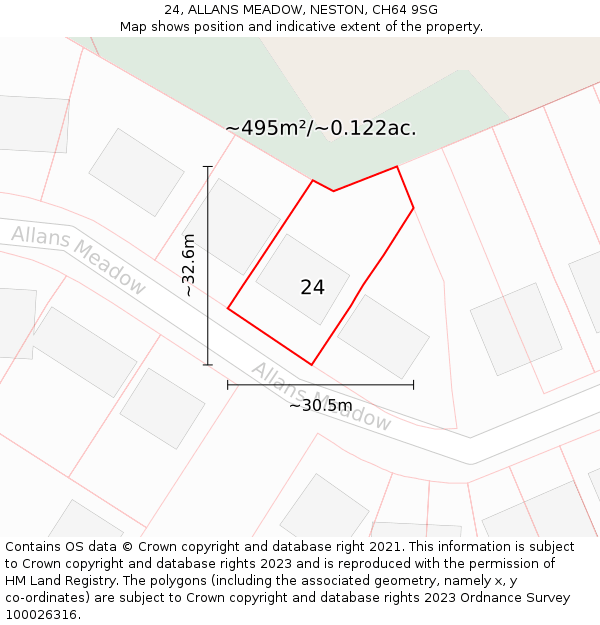 24, ALLANS MEADOW, NESTON, CH64 9SG: Plot and title map