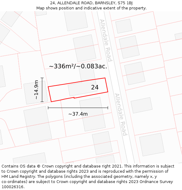 24, ALLENDALE ROAD, BARNSLEY, S75 1BJ: Plot and title map