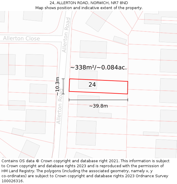24, ALLERTON ROAD, NORWICH, NR7 8ND: Plot and title map