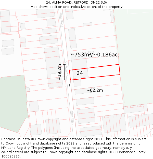 24, ALMA ROAD, RETFORD, DN22 6LW: Plot and title map