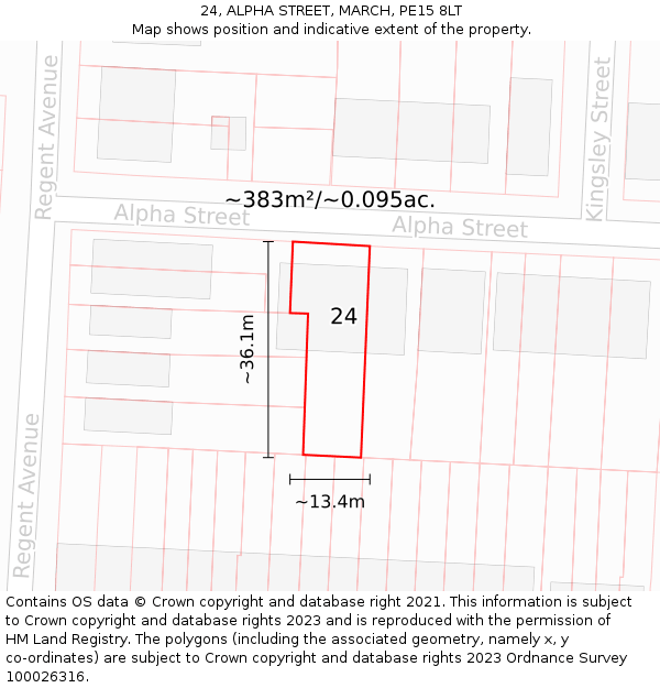24, ALPHA STREET, MARCH, PE15 8LT: Plot and title map