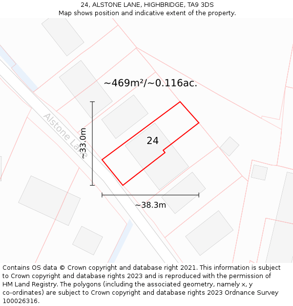 24, ALSTONE LANE, HIGHBRIDGE, TA9 3DS: Plot and title map