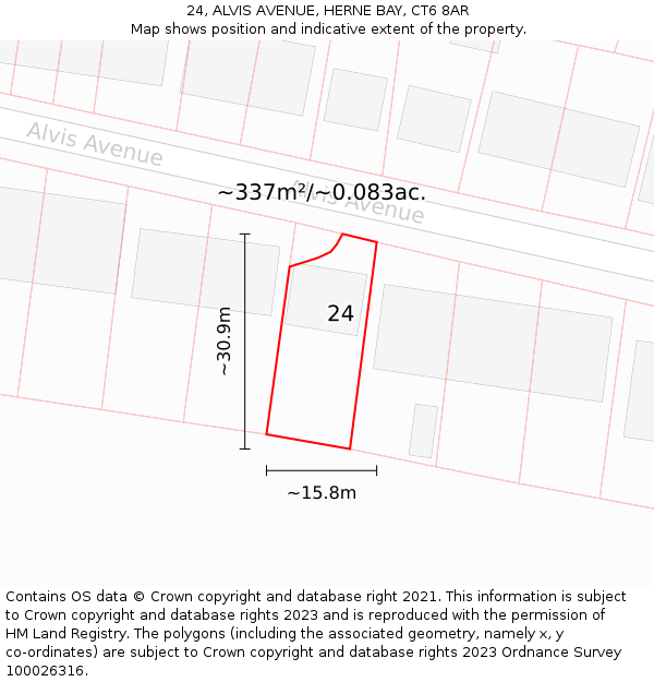 24, ALVIS AVENUE, HERNE BAY, CT6 8AR: Plot and title map