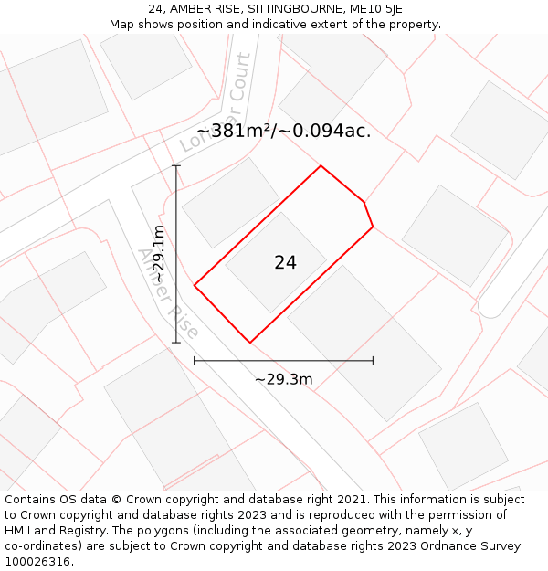 24, AMBER RISE, SITTINGBOURNE, ME10 5JE: Plot and title map