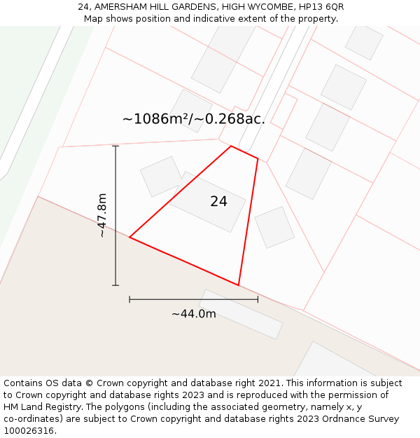 24, AMERSHAM HILL GARDENS, HIGH WYCOMBE, HP13 6QR: Plot and title map