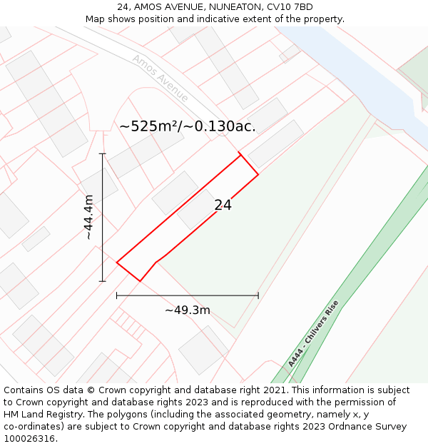 24, AMOS AVENUE, NUNEATON, CV10 7BD: Plot and title map