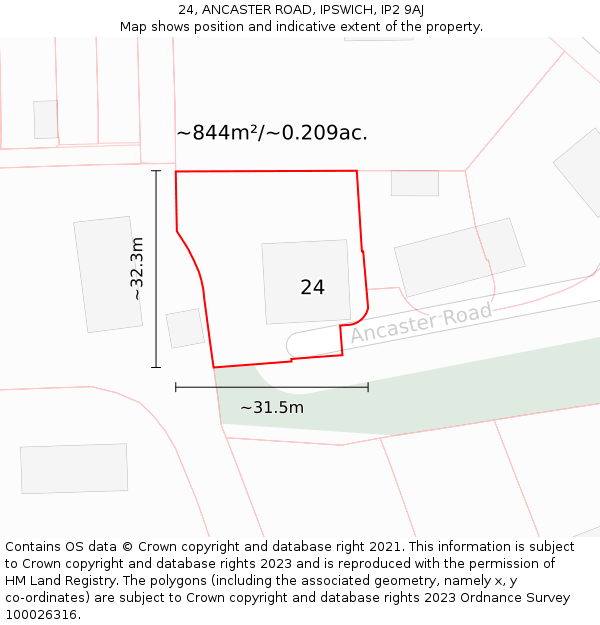 24, ANCASTER ROAD, IPSWICH, IP2 9AJ: Plot and title map