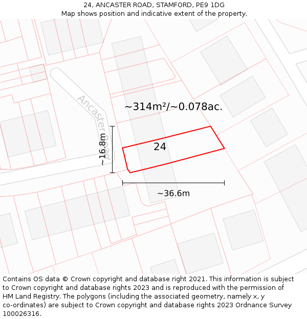 24, ANCASTER ROAD, STAMFORD, PE9 1DG: Plot and title map