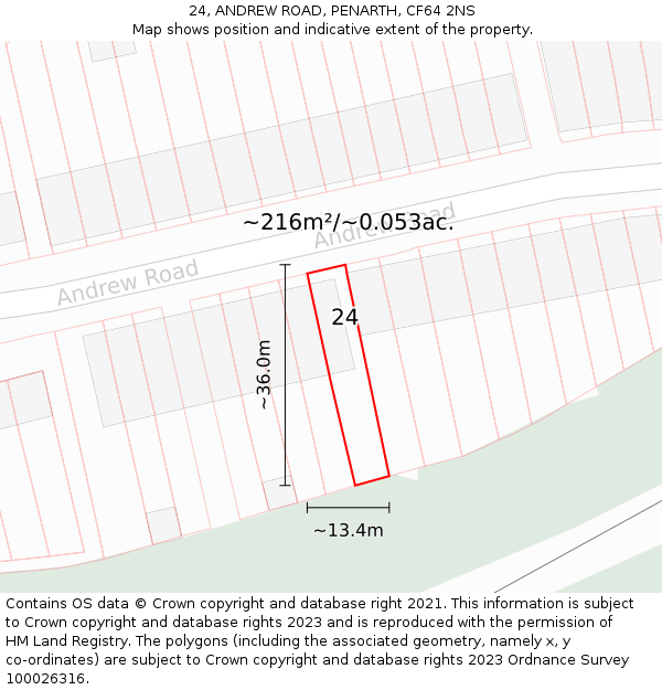 24, ANDREW ROAD, PENARTH, CF64 2NS: Plot and title map