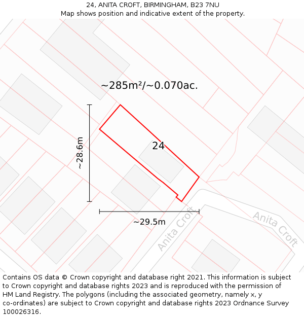 24, ANITA CROFT, BIRMINGHAM, B23 7NU: Plot and title map