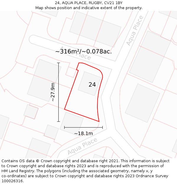 24, AQUA PLACE, RUGBY, CV21 1BY: Plot and title map