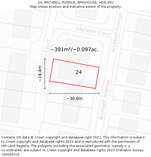 24, ARCHBELL AVENUE, BRIGHOUSE, HD6 3SU: Plot and title map