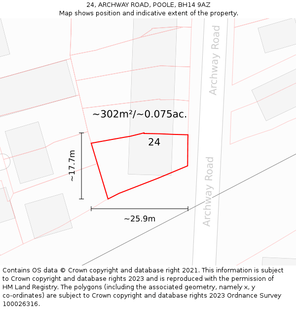 24, ARCHWAY ROAD, POOLE, BH14 9AZ: Plot and title map