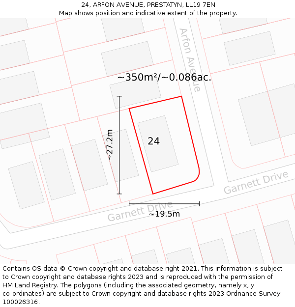 24, ARFON AVENUE, PRESTATYN, LL19 7EN: Plot and title map