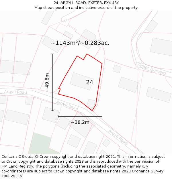 24, ARGYLL ROAD, EXETER, EX4 4RY: Plot and title map
