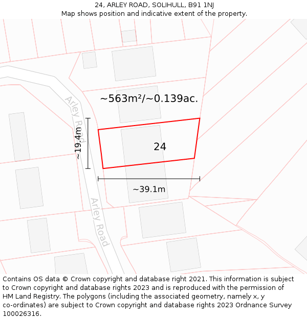 24, ARLEY ROAD, SOLIHULL, B91 1NJ: Plot and title map