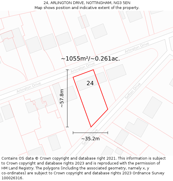 24, ARLINGTON DRIVE, NOTTINGHAM, NG3 5EN: Plot and title map