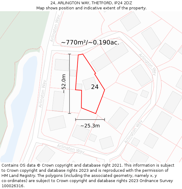 24, ARLINGTON WAY, THETFORD, IP24 2DZ: Plot and title map