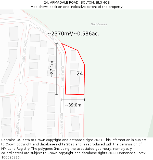 24, ARMADALE ROAD, BOLTON, BL3 4QE: Plot and title map