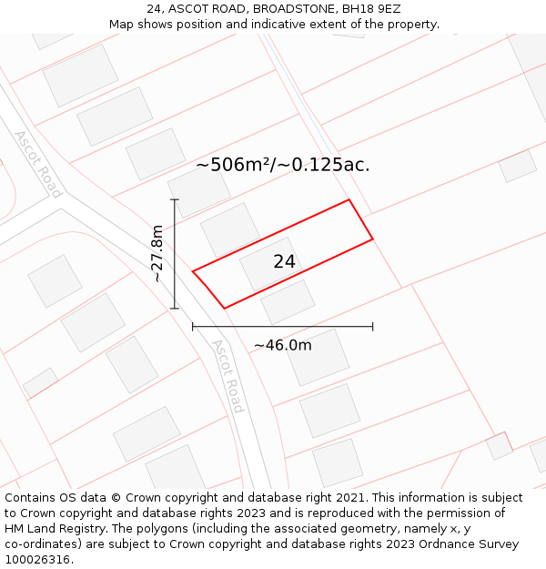 24, ASCOT ROAD, BROADSTONE, BH18 9EZ: Plot and title map