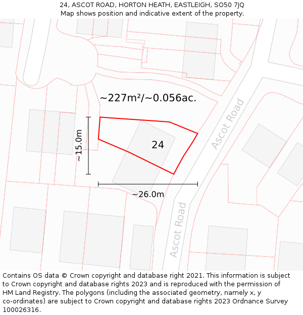 24, ASCOT ROAD, HORTON HEATH, EASTLEIGH, SO50 7JQ: Plot and title map