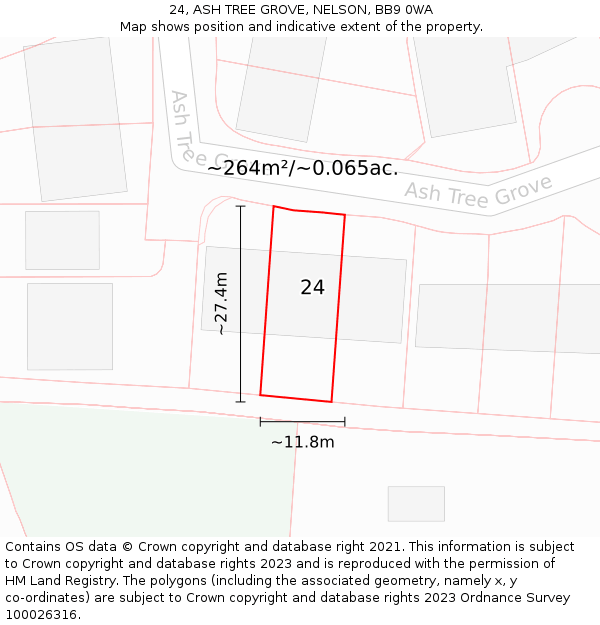 24, ASH TREE GROVE, NELSON, BB9 0WA: Plot and title map