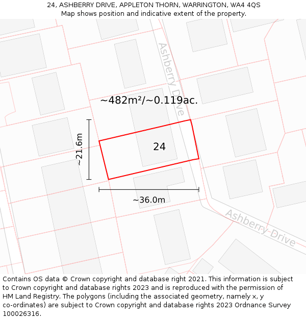 24, ASHBERRY DRIVE, APPLETON THORN, WARRINGTON, WA4 4QS: Plot and title map