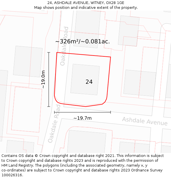 24, ASHDALE AVENUE, WITNEY, OX28 1GE: Plot and title map