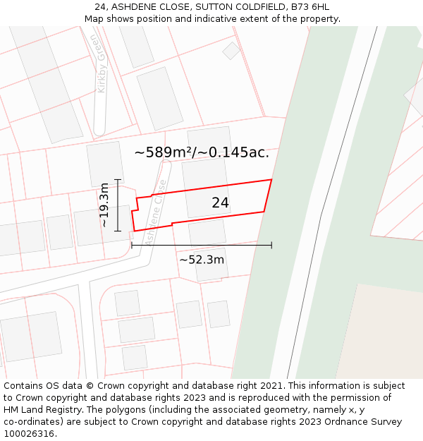 24, ASHDENE CLOSE, SUTTON COLDFIELD, B73 6HL: Plot and title map