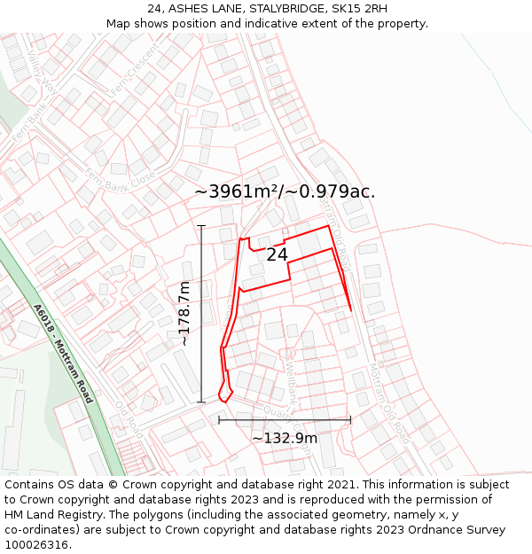 24, ASHES LANE, STALYBRIDGE, SK15 2RH: Plot and title map