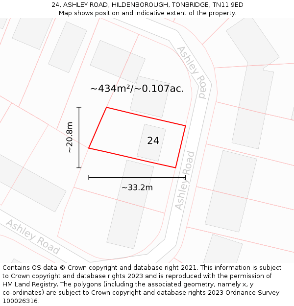 24, ASHLEY ROAD, HILDENBOROUGH, TONBRIDGE, TN11 9ED: Plot and title map