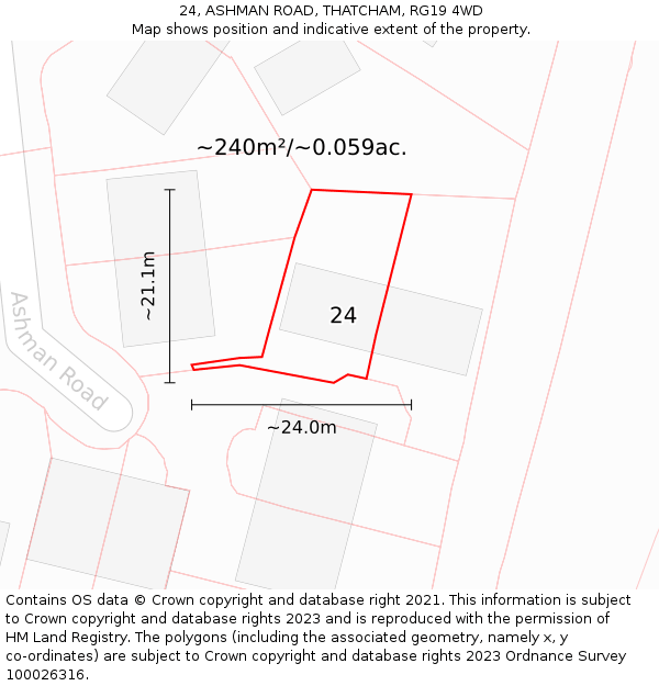 24, ASHMAN ROAD, THATCHAM, RG19 4WD: Plot and title map