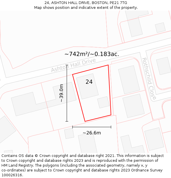 24, ASHTON HALL DRIVE, BOSTON, PE21 7TG: Plot and title map