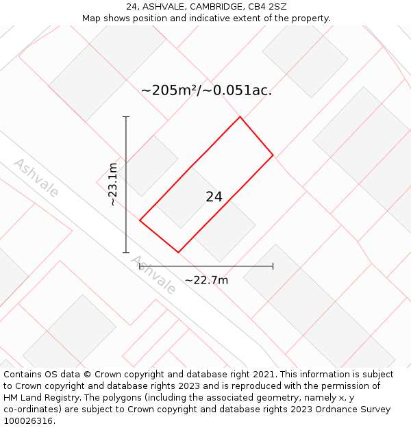 24, ASHVALE, CAMBRIDGE, CB4 2SZ: Plot and title map