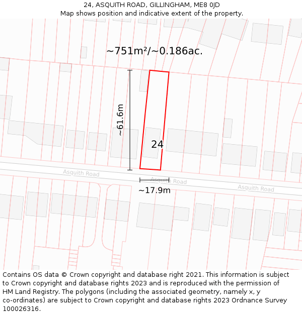 24, ASQUITH ROAD, GILLINGHAM, ME8 0JD: Plot and title map