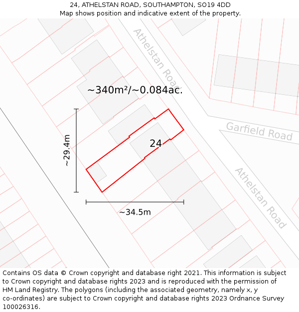 24, ATHELSTAN ROAD, SOUTHAMPTON, SO19 4DD: Plot and title map