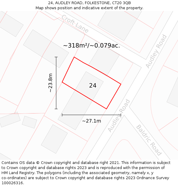 24, AUDLEY ROAD, FOLKESTONE, CT20 3QB: Plot and title map