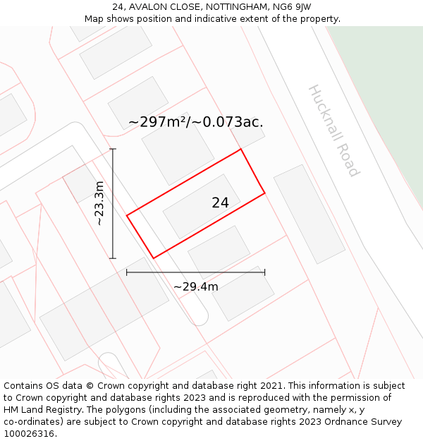 24, AVALON CLOSE, NOTTINGHAM, NG6 9JW: Plot and title map