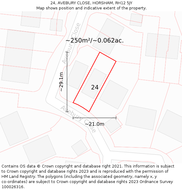 24, AVEBURY CLOSE, HORSHAM, RH12 5JY: Plot and title map