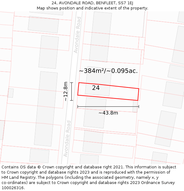 24, AVONDALE ROAD, BENFLEET, SS7 1EJ: Plot and title map