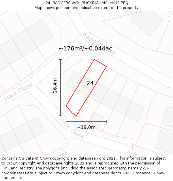 24, BADGERS WAY, BUCKINGHAM, MK18 7EQ: Plot and title map