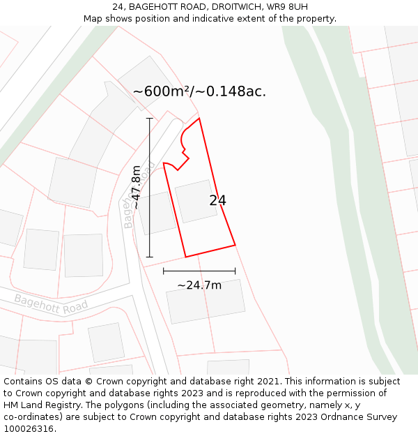 24, BAGEHOTT ROAD, DROITWICH, WR9 8UH: Plot and title map