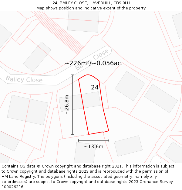 24, BAILEY CLOSE, HAVERHILL, CB9 0LH: Plot and title map